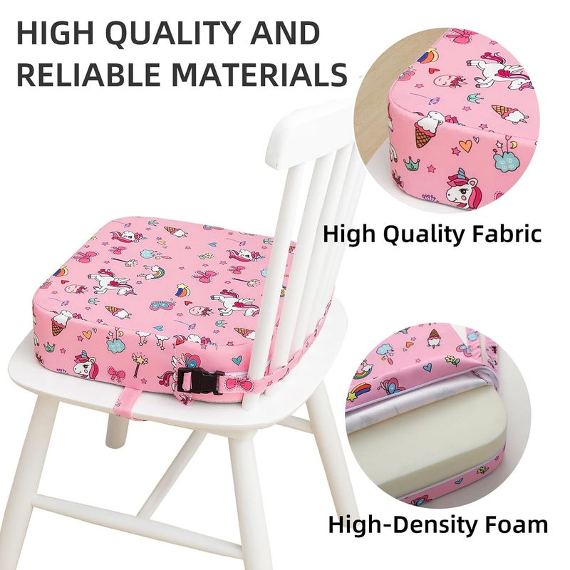 Eiury Toddler Booster Seat for Dining Table, Portable Kids Booster Seat with Safety Buckles Portable Increasing Booster Cushion with Non-Slip Bottom (Pink Unicorn) - Image 4